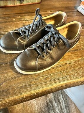 Johnston Murphy Leather Lace-Up Sneakers in Dark Brown